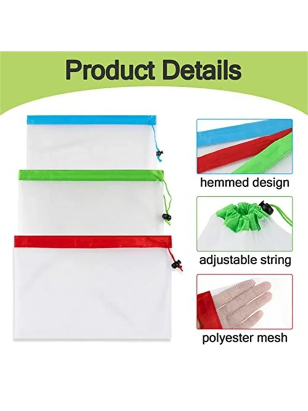 12PCS Reusable Produce Bags Mesh Produce Bags Drawstring Reusable